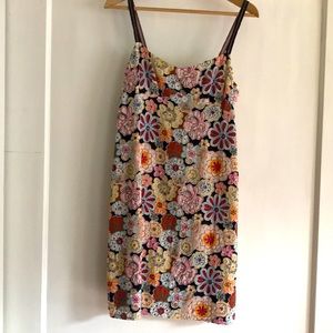 Nanette Laporte Black White Multicolor Silk Beaded Floral Dress.